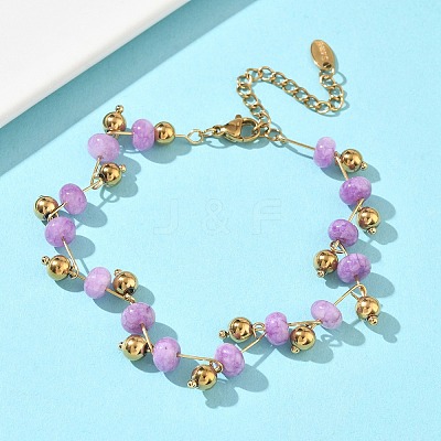 304 Stainless Steel Rondelle Natural Amethyst Beaded Bracelets BJEW-C151-04B-1