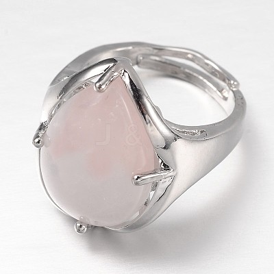 Teardrop Platinum Tone Brass Gemstone Adjustable Wide Band Rings RJEW-L062-02-1