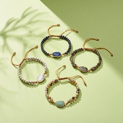 Teardrop Gemstone Braided Bead Bracelet BJEW-JB08116-1