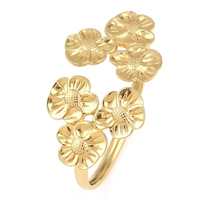 304 Stainless Steel Multi Flower Cuff Bangles for Women LS-BJEW-A154-02A-G-1