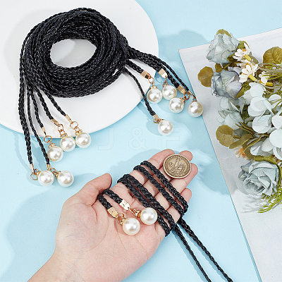 Imitation Leather Braided Chain Belts with Imitation Pearl AJEW-CP0008-67D-1