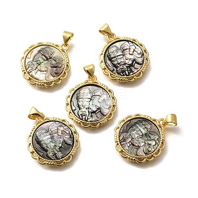 Brass with Natural Shell Carved Pendants KK-Z091-06G-01-1