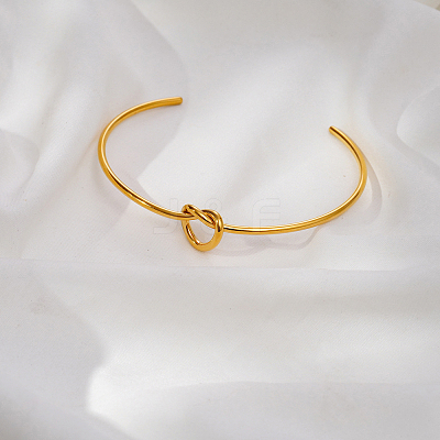 304 Stainless Steel Heart Knot Open Cuff Bangles for Women PA0211-1