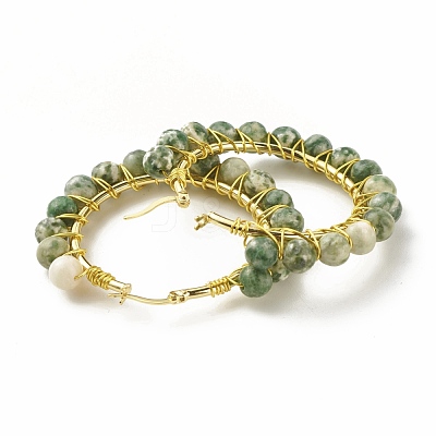 Natural Green Spot Jasper Beaded Hoop Earrings for Women EJEW-C003-03F-RS-1