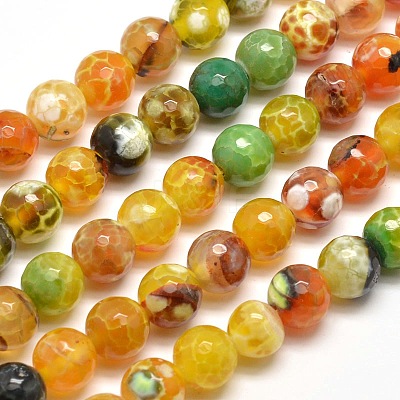 Dyed Natural Agate Faceted Round Beads Strands G-E268-09-1