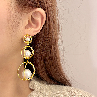 Alloy & Imitation Pearl Stud Dangle Earrings WG7B6BF-01-1