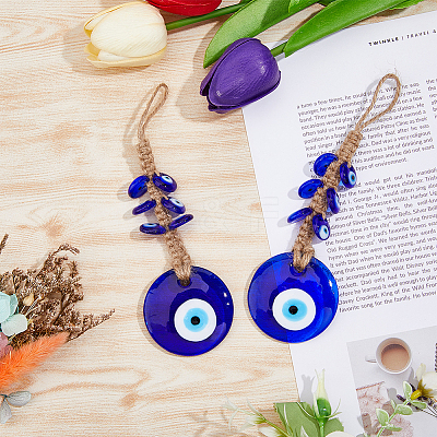 2Pcs Glass Turkey Evil Eye Car Hanging Decorations HJEW-DC0001-14-1