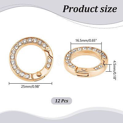 12pcs Alloy Spring Gate Ring with Rhinestone FIND-UN0003-37KCG-1