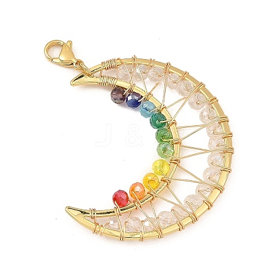 Wire Wrapped Moon Brass Pendant Decorations HJEW-TA00501-1