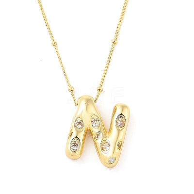 Brass Micro Pave Clear Cubic Zirconia Pendant Necklaces NJEW-Z038-01G-N-1
