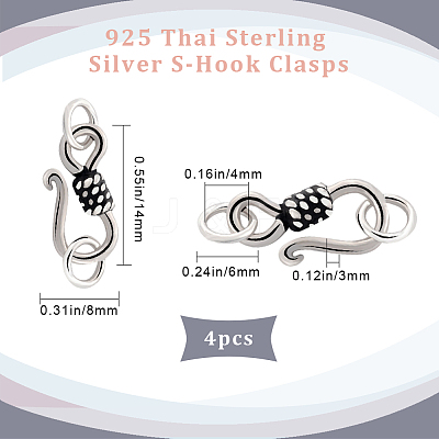 4Pcs 925 Thai Sterling Silver S-Hook Clasps with Double Jump Rings STER-BBC0001-93-1