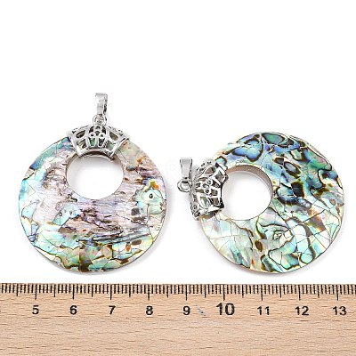 Natural Paua Shell Flat Round Pendants KK-C135-01P-1
