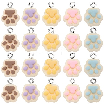 30Pcs 5 Colors Opaque Resin Paw Print Pendants CRES-SC0002-69-1