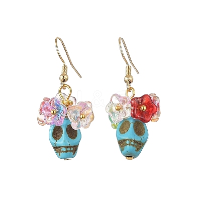 Glass & Synthetic Turquoise Beads Dangle Earrings EJEW-JE07452-1