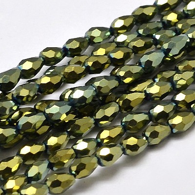 Faceted Teardrop Full Plated Electroplate Glass Beads Strands EGLA-J132-FP05-1