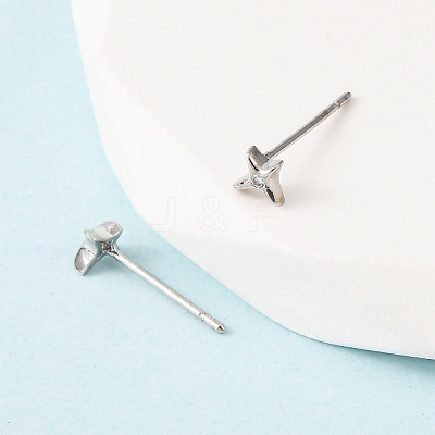Brass Micro Pave Clear Cubic Zirconia Star Stud Earrings EJEW-L278-06P-1