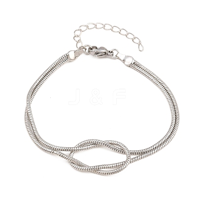 Brass Round Snake Chain Knot 2-Strand Bracelets for Women KK-CBA68DA-17C-P-1