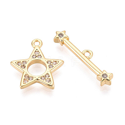 Star Brass Pave Clear Cubic Zirconia Toggle Clasps KK-T077-04G-1