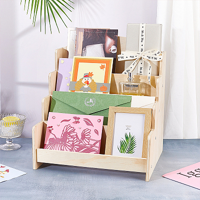 4-Tier Wood Display Riser Stands for Brochures ODIS-WH0001-94-1