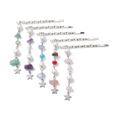 Natural Gemstone Chip & Pearl Hair Bobby Pin PHAR-JH00102-1
