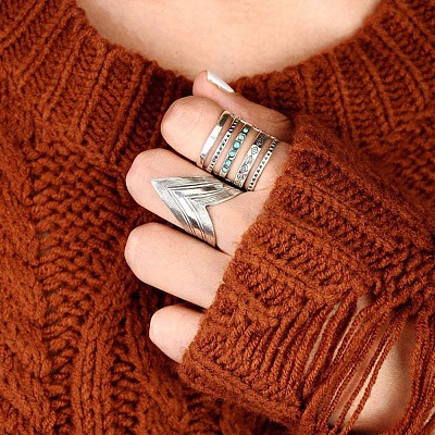 Alloy with Synthetic Turquoise Finger Rings FS-WG0500F-02-1