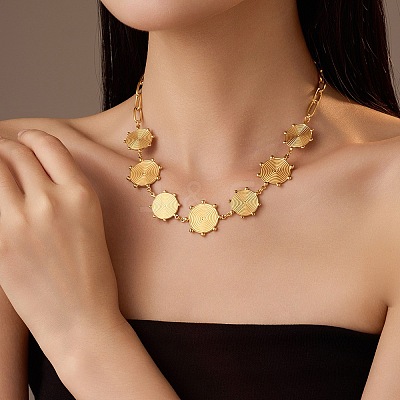 304 Stainless Steel Flat Round Vortex Bib Necklaces for Women NJEW-R014-04G-1