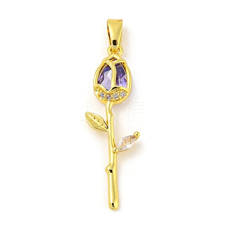 Rose Flower for Valentine's Day Real 18K Gold Plated Rack Plating Brass Micro Pave Cubic Zirconia Pendants KK-R153-01A-G-1
