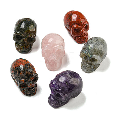Halloween Natural Gemstone Skull Figurines DJEW-L021-01-1