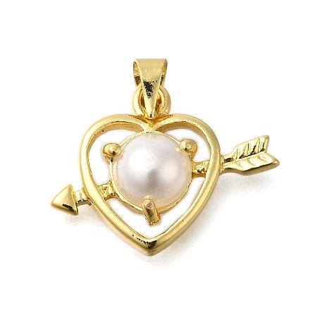 Heart with Arrow Rack Plating Brass Pendants KK-M079-23G-1