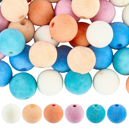 48Pcs 6 Styles Flocky Plastic Beads KY-SC0002-47A-1