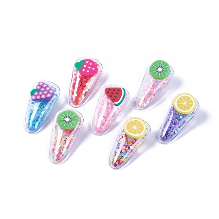 Plastic Alligator Hair Clips with Paillette & Platinum Plated Iron Base X-PHAR-L005-A-1