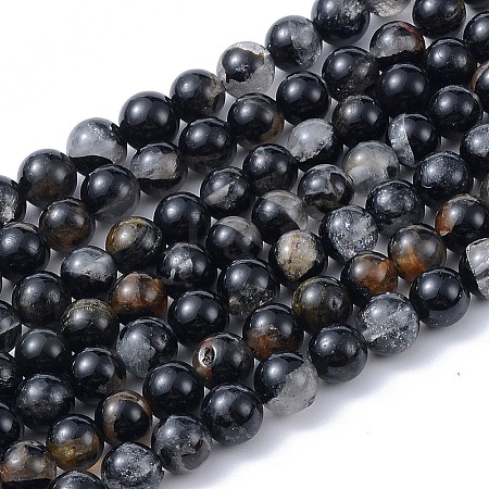 Natural Black Tourmaline Beads Strands G-F666-05A-8mm-1