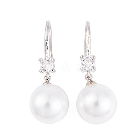 Rack Plating Brass Cubic Zirconia ABS Pearl Earring Hooks EJEW-S219-16P-06-1