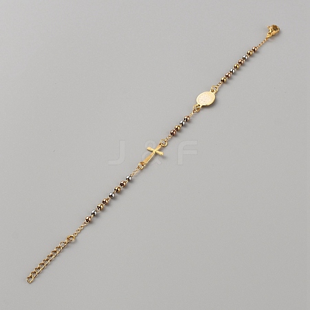 304 Stainless Steel Jesus & Cross Link Bracelet with 201 Stainless Steel Beaded Chains LS-BJEW-WH0012-20A-1