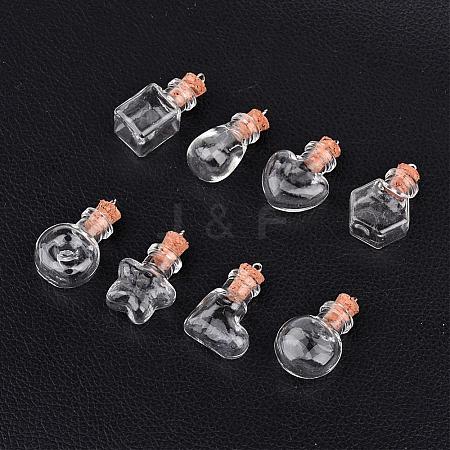 Mixed Shapes Glass Bottle Pendants PALLOY-JF00163-1