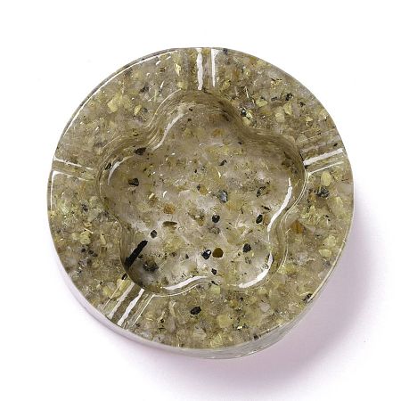 Resin with Natural Rutilated Quartz Chip Stones Ashtray DJEW-F015-05G-1