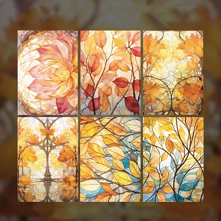 6Pcs 6 Styles flowers glazed Windows PET Stickers PW-WGE3BF6-04-1