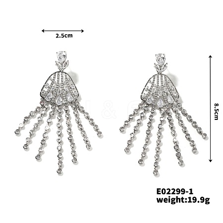 Fashionable Shiny Tassel Stud Earrings with Diamonds and Fan Shape PR1354-1