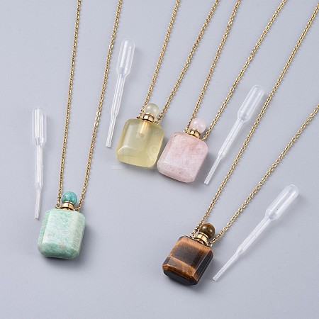 Natural Mixed Stone Perfume Bottle Pendant Necklaces NJEW-F266-02G-1