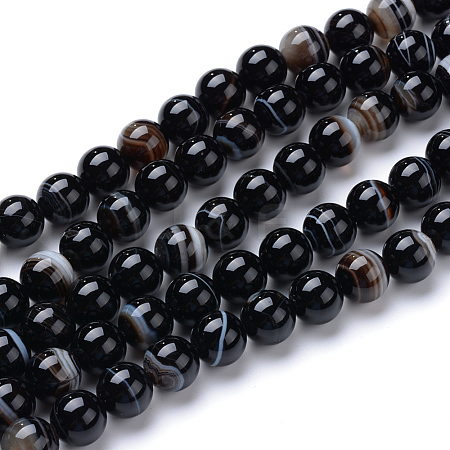 Natural Black Agate Bead Strands X-G-R412-19-8mm-1