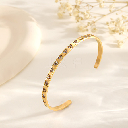 304 Stainless Steel Pave Heart Clear Cubic Zirconia Open Cuff Bangles for Women WG7A2FA-01-1