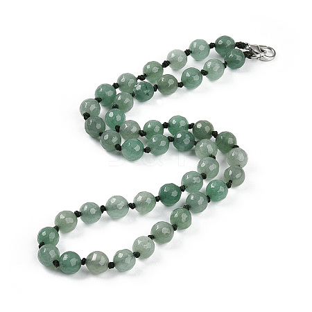 8mm Faceted Round Natural Green Aventurine Beaded Necklaces X-NJEW-F327-01A-02-1