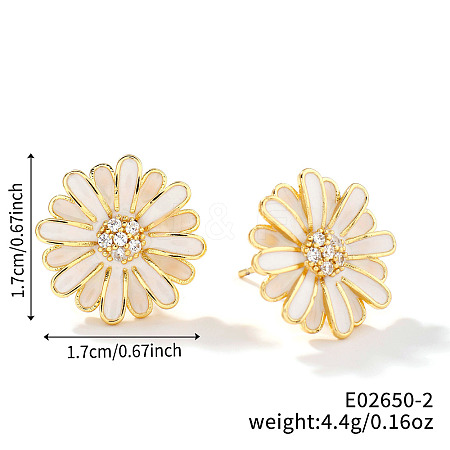 Cute Fashionable Sunflower Brass Clear Cubic Zirconia Stud Earrings for Women VH7419-2-1