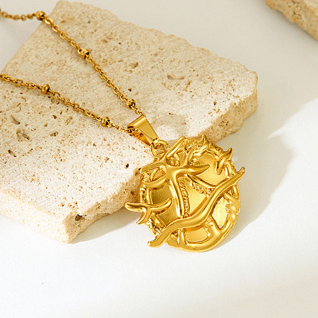304 Stainless Steel Embossed Coin Pendant Necklaces for Women WGB94A8-01-1