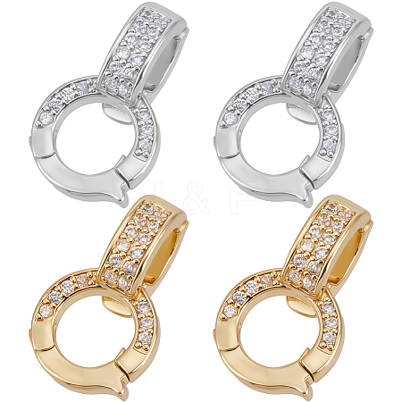 12Pcs 2 Colors Brass Micro Pave Clear Cubic Zirconia Fold Over Clasps KK-BBC0018-86-1