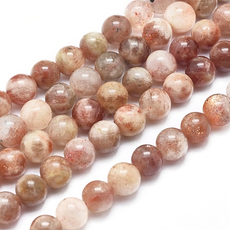  Jewelry Beads Findings Natural Sunstone Beads Strands, Round, 8mm, Hole: 1mm, about 51pcs/Strand, 15.75