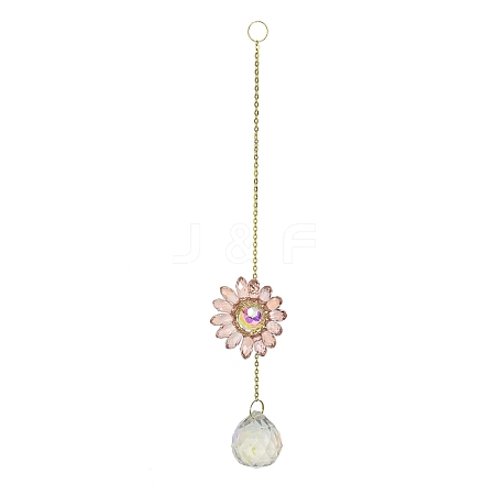 Glass Flower Hanging Suncatchers HJEW-P018-F05-1