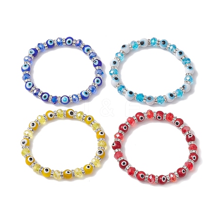 4Pcs 4 Colors Evil Eye Handmade Lampwork & Electroplated Glass Stretch Bracelet Sets BJEW-TA00520-1