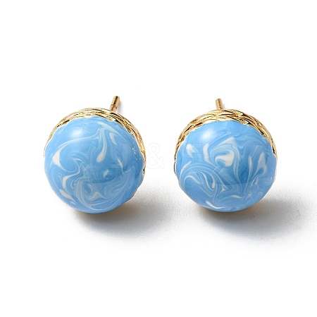 Enamel Half Round Stud Earrings EJEW-P229-01G-02-1