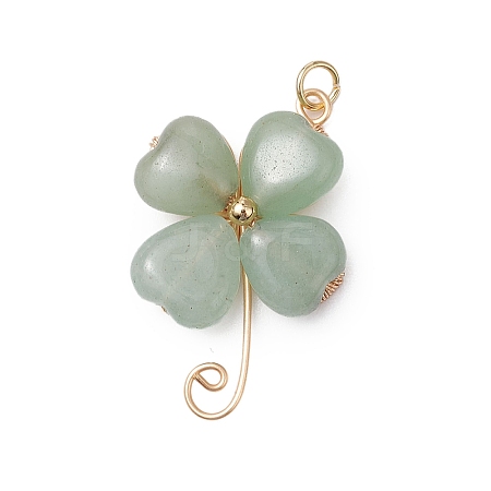 Natural Green Aventurine Copper Wire Wrapped Shamrock Pendants PALLOY-JF02972-01-1